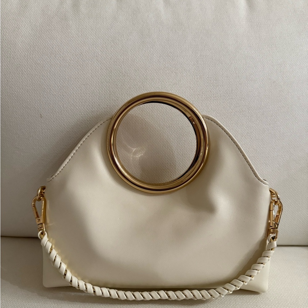 Aldo Cream Clutch with Gold Ring Detail